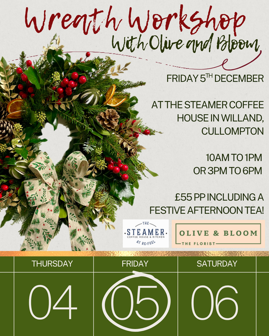 Wreath workshop and Festive afternoon tea at The Steamer on Friday 5th December